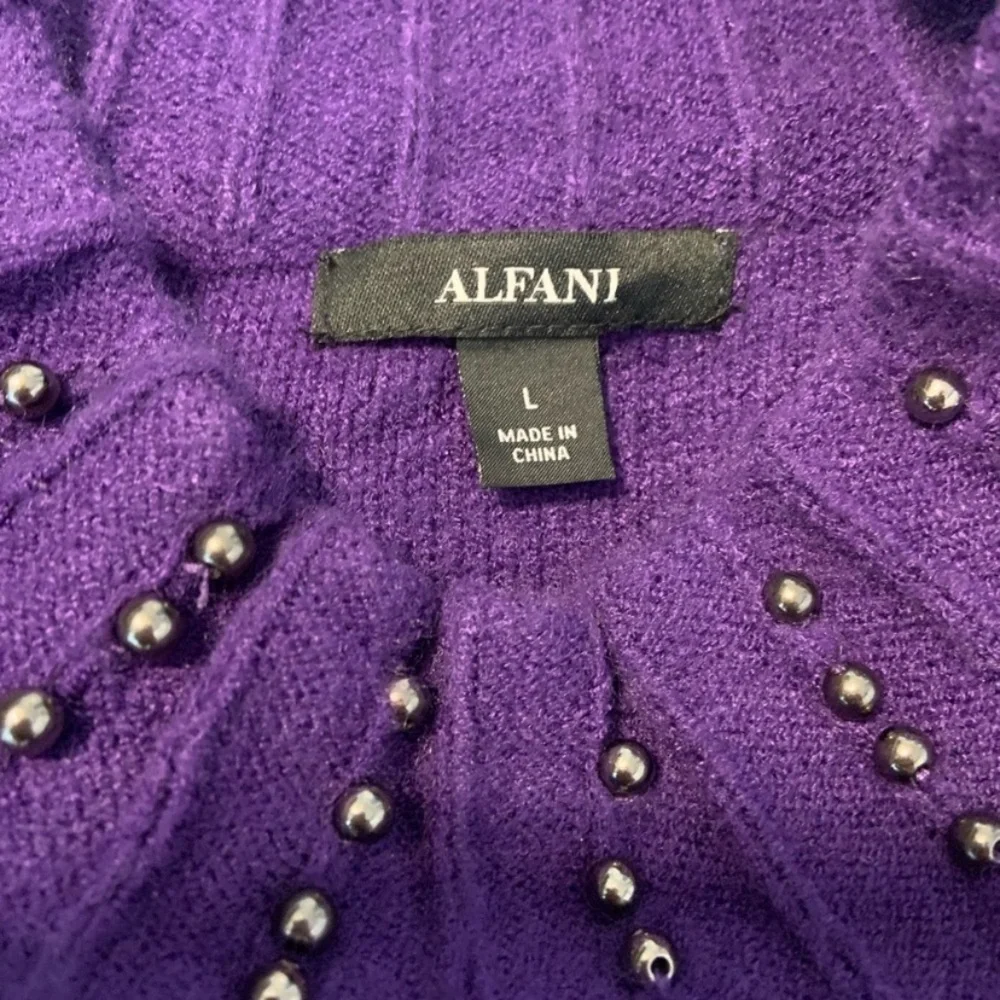 Alfani Embellished Knit Mock Turtleneck Sweater Purple
